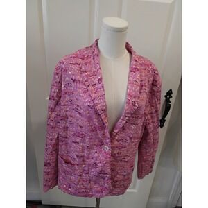 Redd Jeans Pink Printed Sequin Blazer Jacket Plus Size 18‎ Single Button Pockets